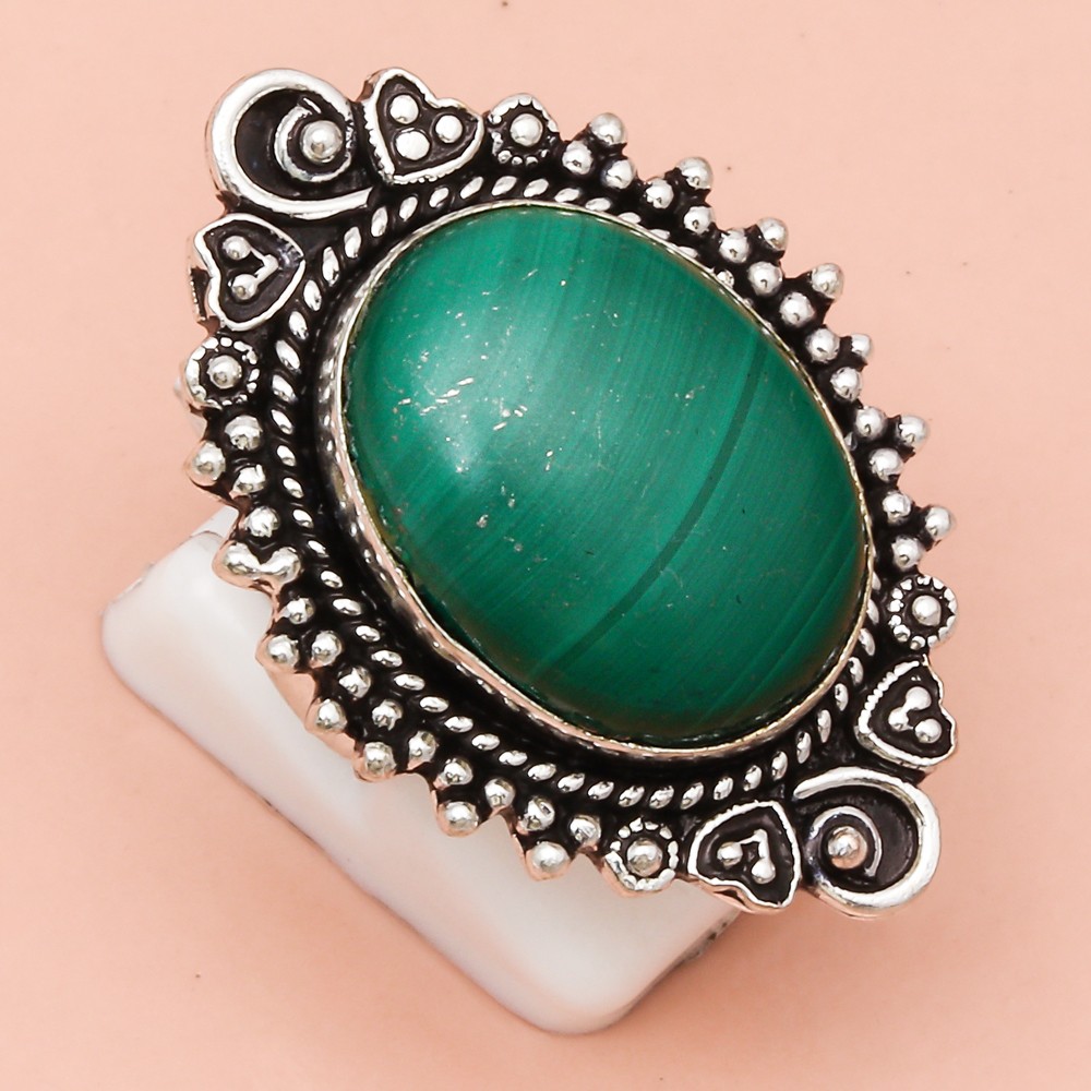 Malachite Gemstone Handmade Silver Jewelry Size 7 Ring