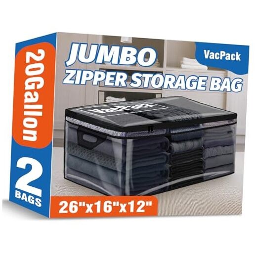 Jumbo Storage Bags Flexible Totes for Clothes, 20 Gallon Extra 20 Gal--2Pack
