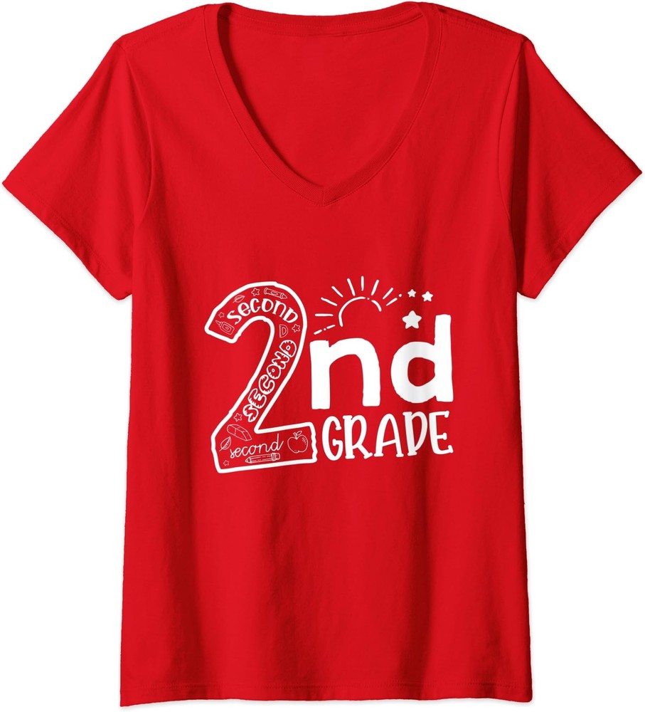 Hello On To 2nd Grade Teachers Boys Cool Student Gift Ladies' V-Neck Tshirt