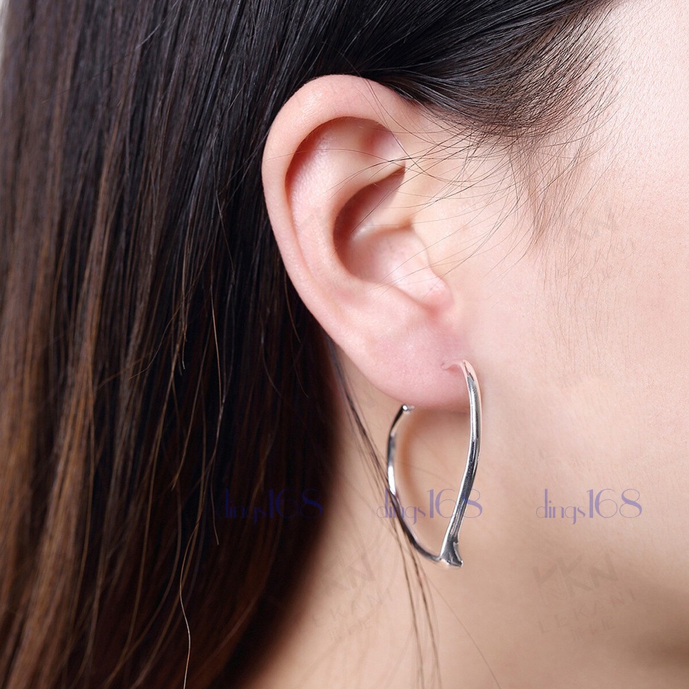 925 Sterling Silver Medium Open Heart Threader Endless Hoop Earrings 37x29mm