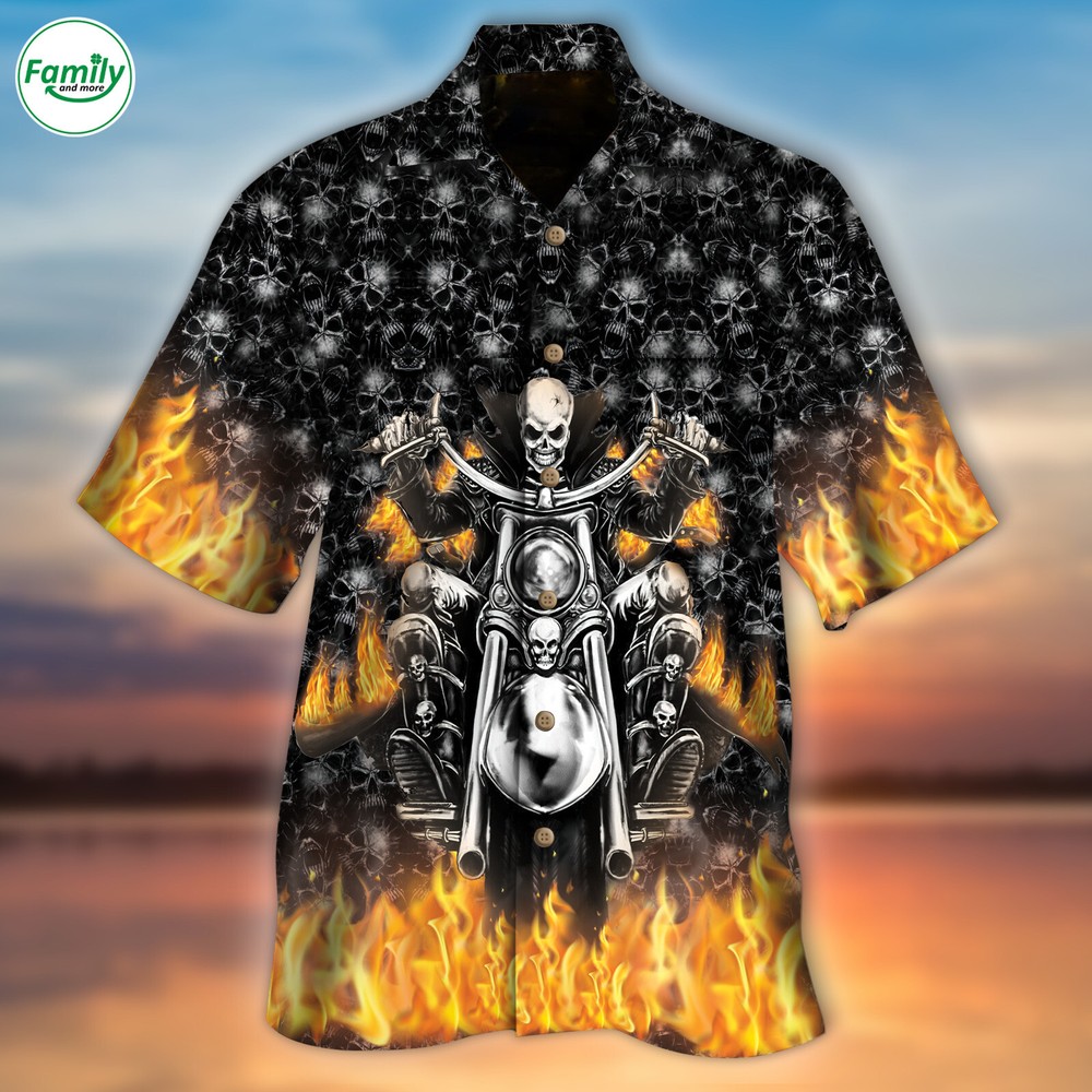 Skeleton Rider On Fire 3D Printed Hawaiian Shirt Skull Design All Over