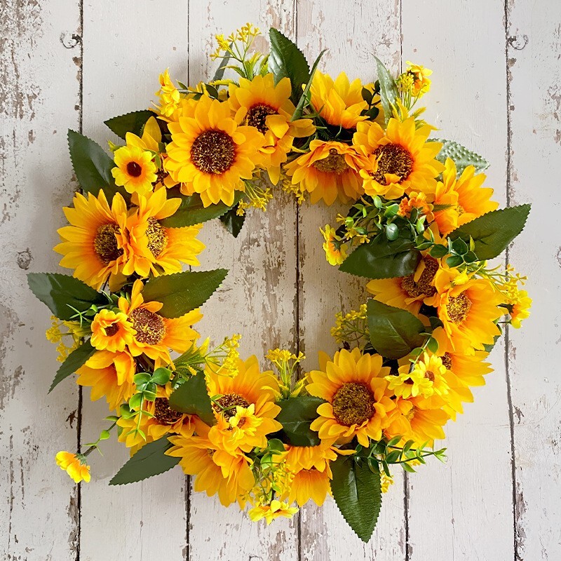 Yellow Floral Seasonal Wreath for Front Door or Porch Decor-image
