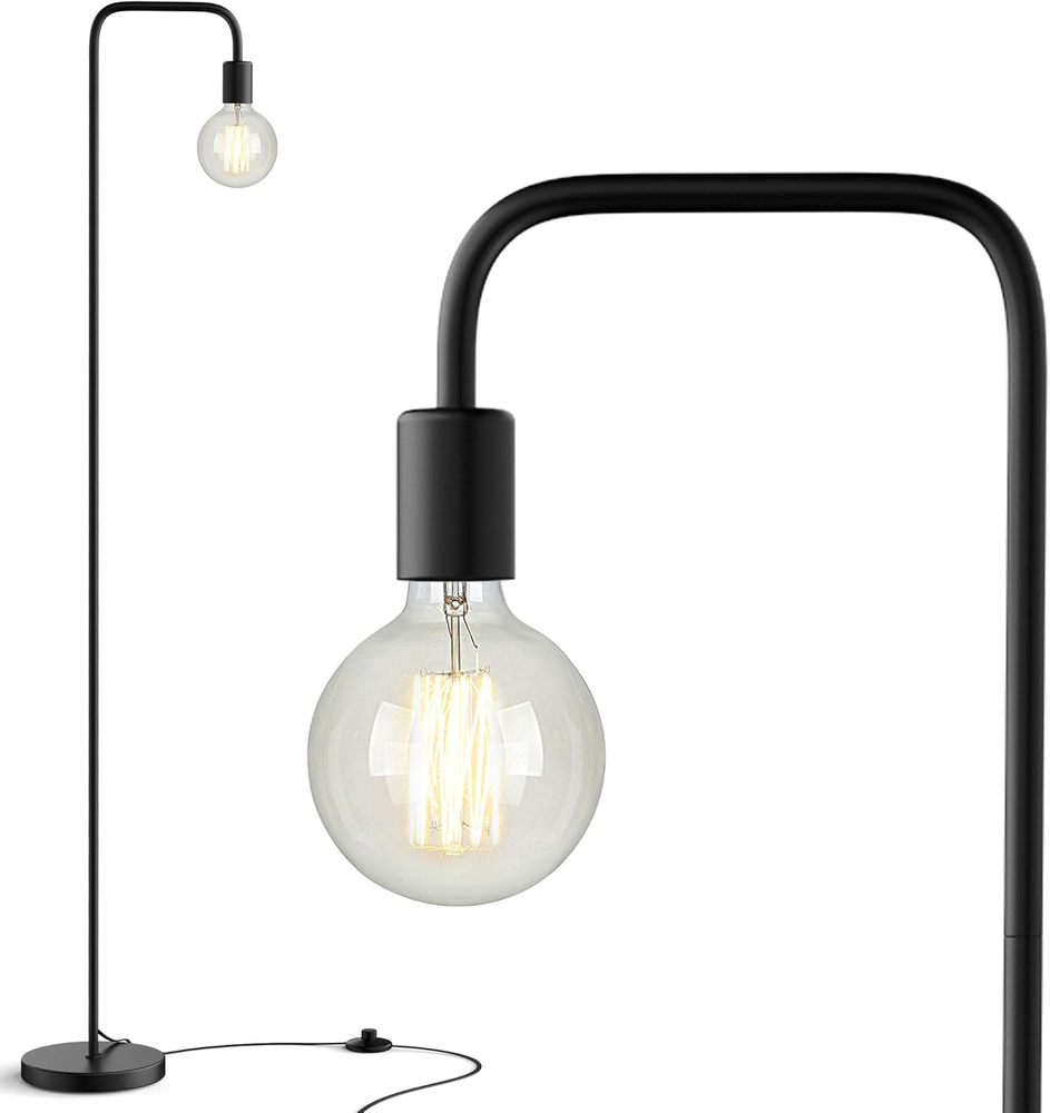 Industrial Floor Lamp with Light Bulb,Metal Tall Standing Lamp,Tall Modern Black