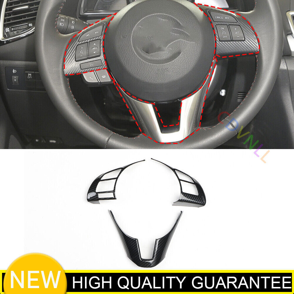 3*Inner Steering Wheel Frame Cover Trim For Mazda 3 Axela 2014-2016 Carbon Fiber