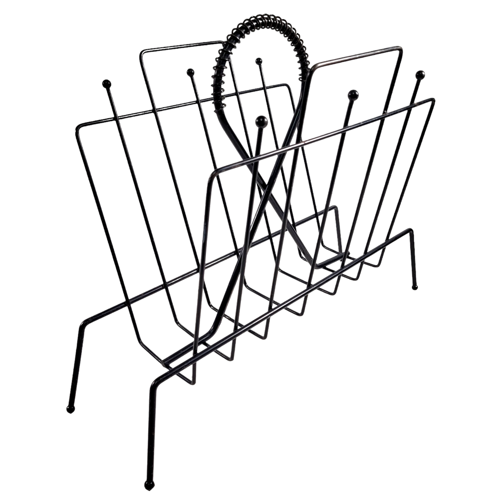 Vintage Atomic Magazine Rack Record Stand Holder Mesh Metal Iron Mid-Century