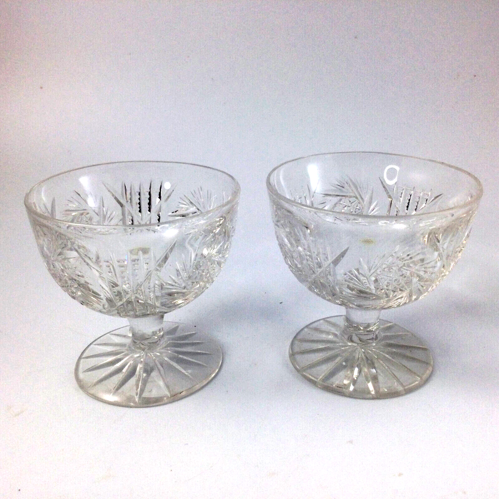 Vintage Small  Hand Cut Dessert Glasses Set of 2