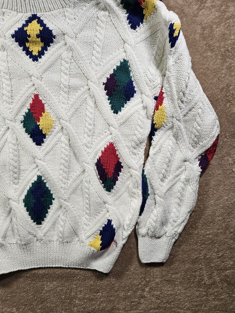 Vintage Gant Hand Knitted Geometrical Pullover Sweater Size XL 80s 90s Art
