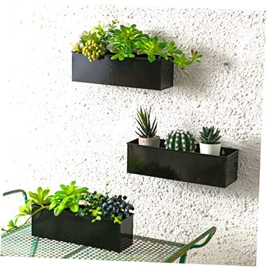 LaLaGreen 12 Inch Black Wall Planter Set of 3 Large Wall Mount Plant Pots 30cm