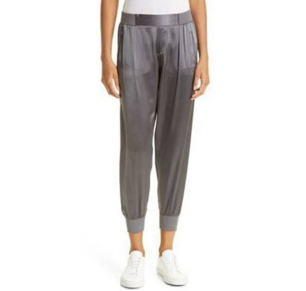 $275 ATM Anthony Thomas Melillo Women's Gray Silk Joggers Pants Size XSmall