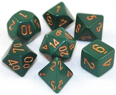 Opaque 7 Die Polyhedral Set - Dusty Green / Copper Chessex GAMING SUPPLY NEW
