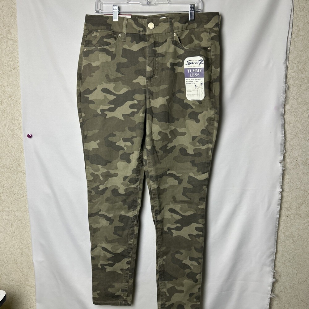 Seven7 Women's Size 14 Green Camo High Rise Skinny Stretch Jeans Tummy Control Casual Style  