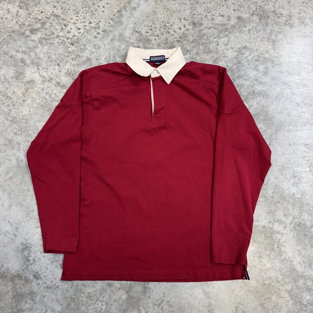 Vintage Lands' End Rugby Polo Shirt Mens Large Red Solid Cotton Long Sleeve 90s