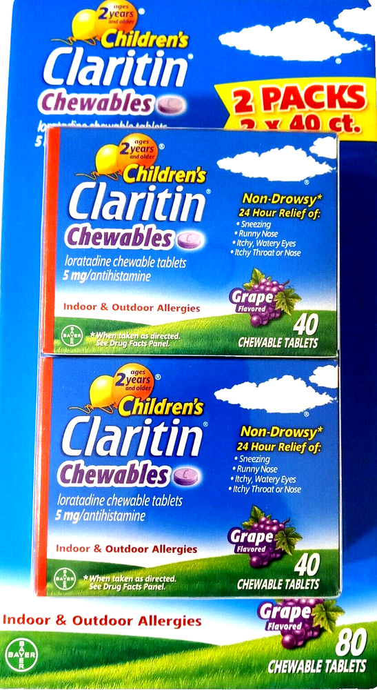 Children's CLARITIN 5 mg Loratadine 80 Chewable Tabs 24 Hour Relief EXP 07/2025