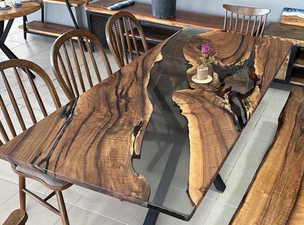 Smokey Transparent Epoxy Dining Table, Coffee & center Table Farmhouse Furniture