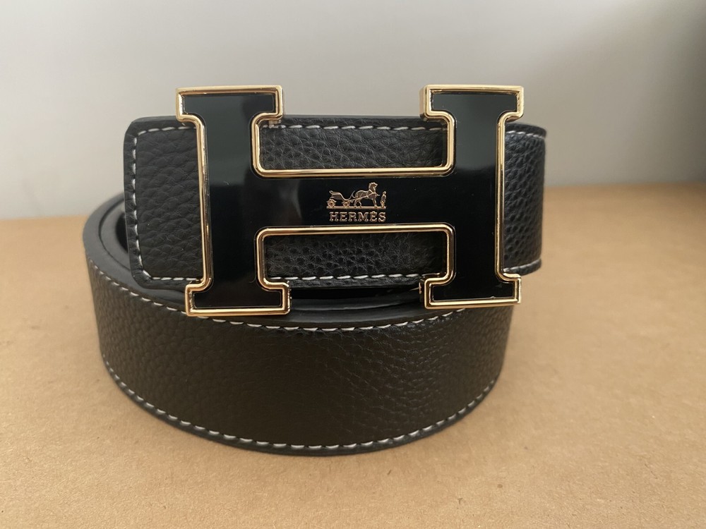 Elegant Hermes Reversible Black Leather Belt with H Buckle in Size 36-40