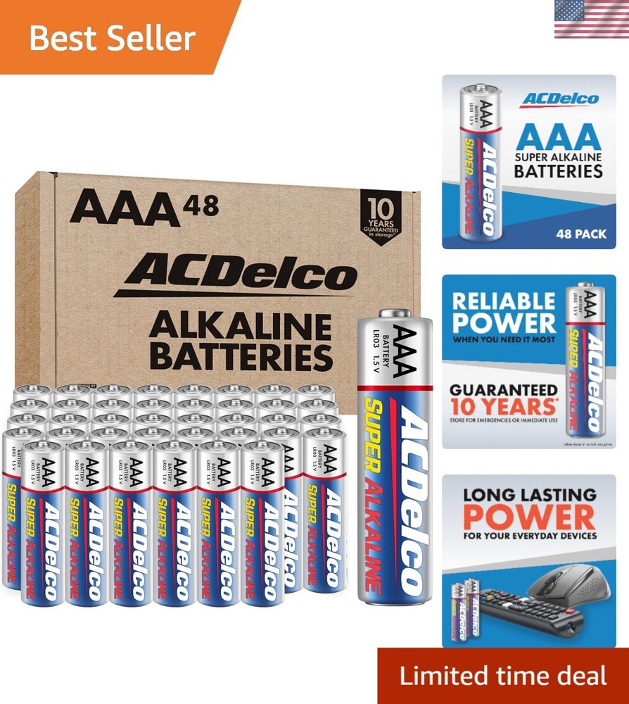 ACDelco Long-Lasting AAA Batteries 48 Count - Perfect for Clocks, Remotes & Toys