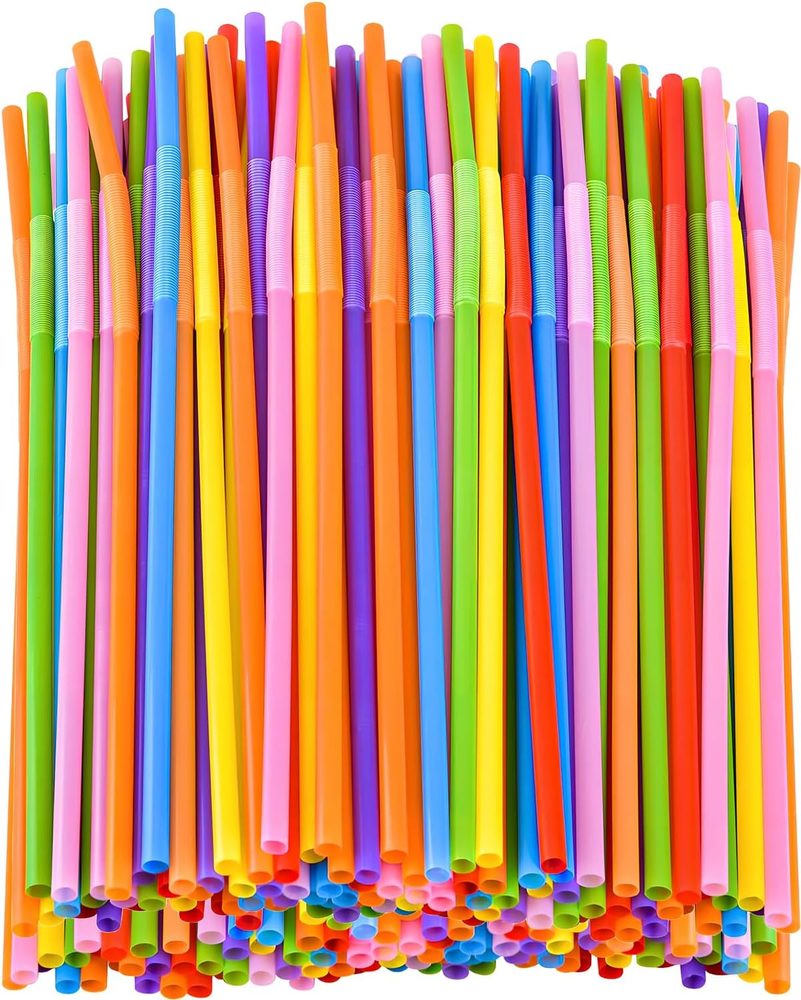 100 Pcs Colorful Flexible Plastic Straws,12.9 Inch Extra Long Disposable Bendabl