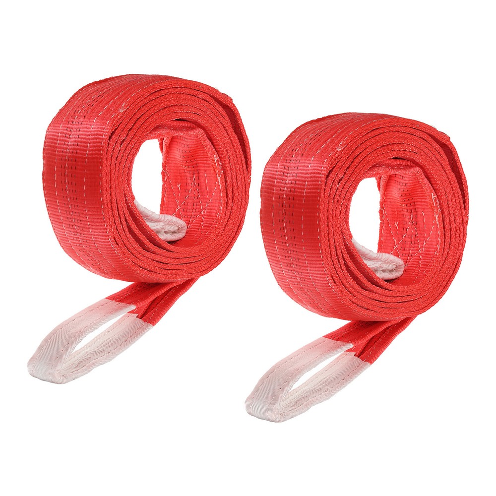 2 Pcs Lifting Slings Straps Polyester 16ft Flat Lifting Belts(11023lbs) Red