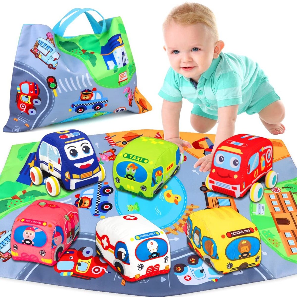 Baby Toys 6 to 12 Months - Soft Car Toys for 1 Year Old Boy Girl with Playmat...