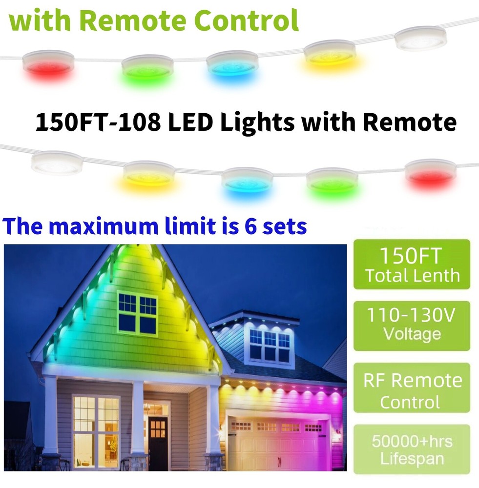 150FT Waterproof RGB Permanent Outdoor LED Eaves Lighting Fast US Shipping