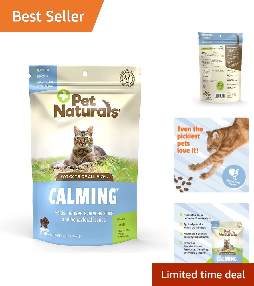 Calming Chews for Cats - 30 Non-Sedating Chicken Liver Flavored Treats