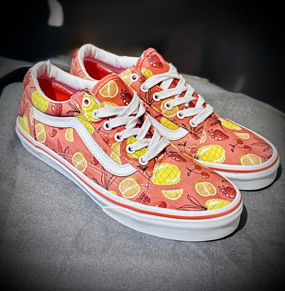 Vans Junior Size 5.5 Coral with Fruit Pattern Unique