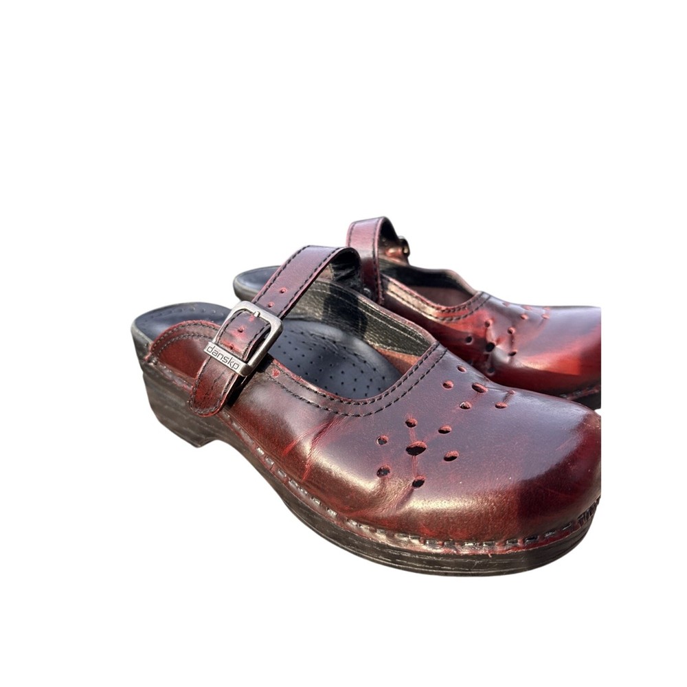 Dansko Mary Jane Mules Clogs Shoes Women's Size 38 EU 8 US Burgundy Leather