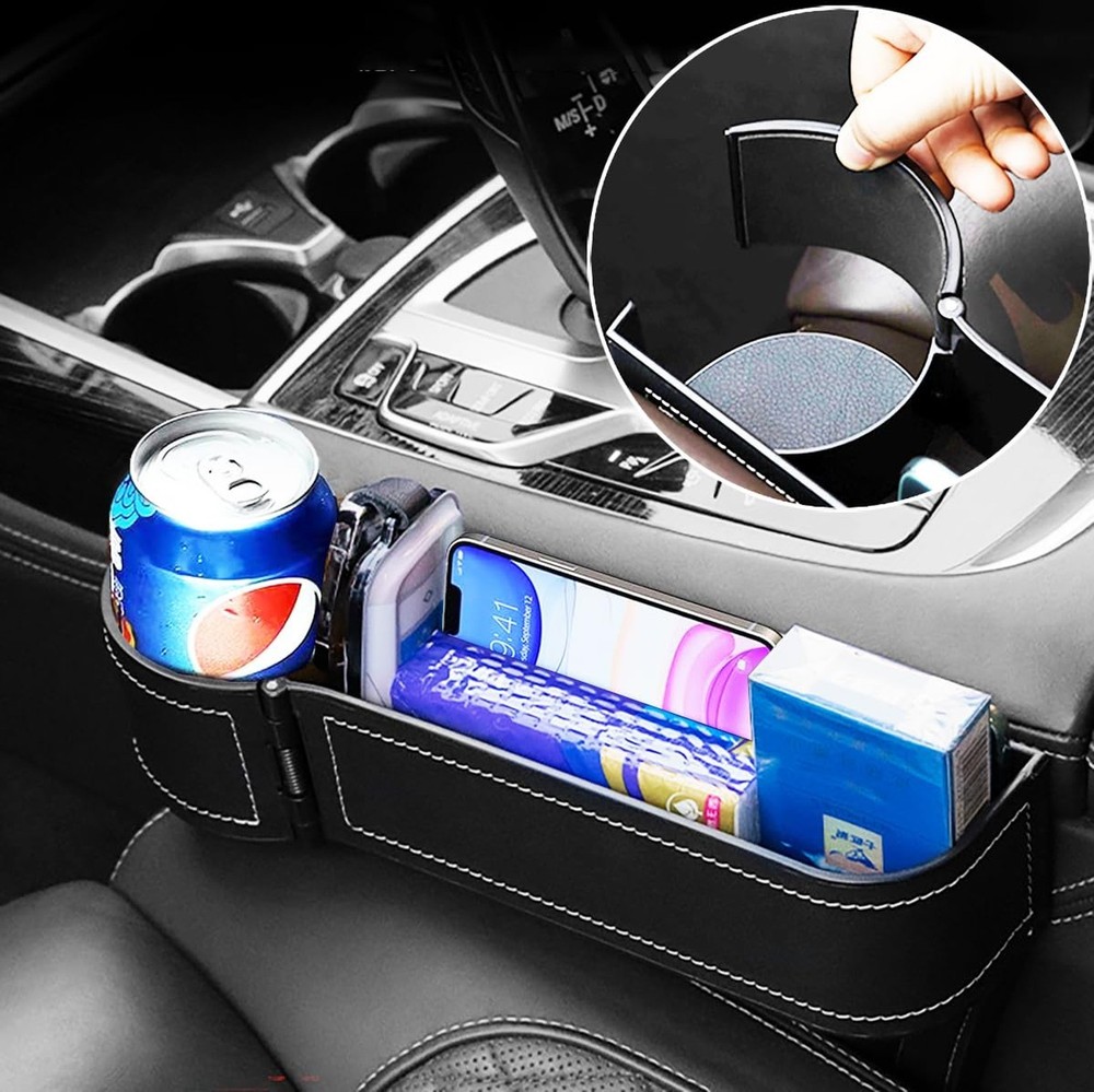 MTGOCHA Adjustable Leather Car Seat Gap Organizer with Cup Holder Storage