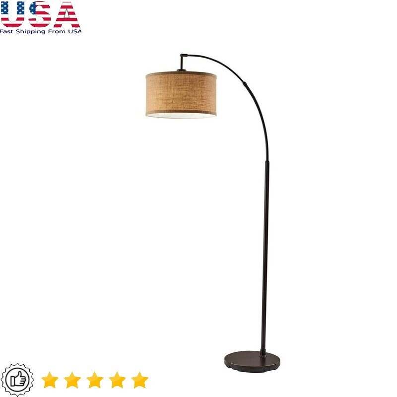 Traditional Rotary Switch Floor Lamp W/ Burlap Drum Shade Antique Bronze 68 Inch