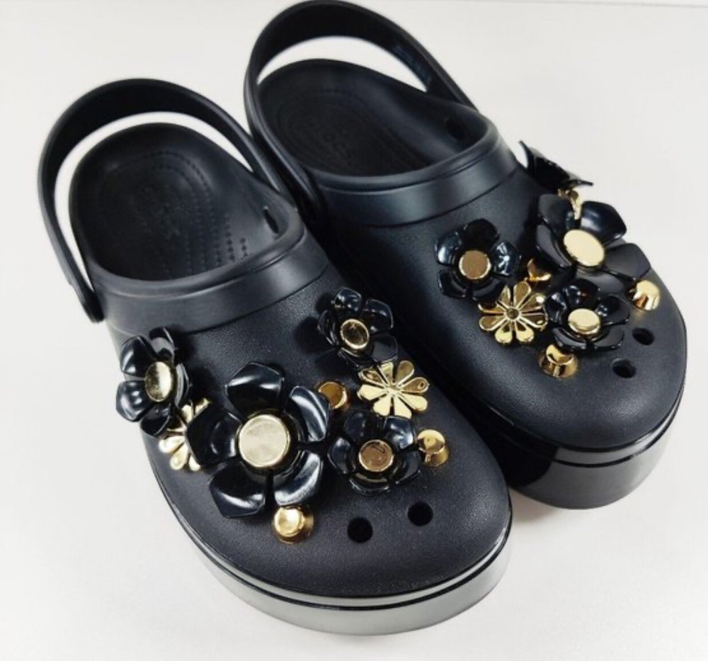 Crocs Classic Platform Clog Black Gold Floral Size 11 Supports Charity