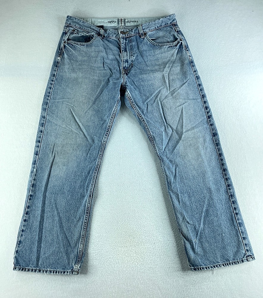 Tommy Hilfiger Mens Relaxed Straight Blue Denim Jeans Size 36x30 36x29