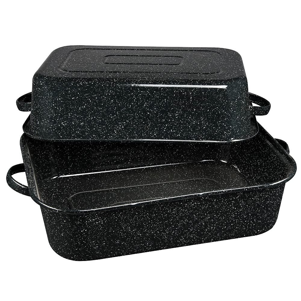 21 in Oven Rectangular Roaster with Lid. (Speckled Black) - Accommodates up to 2