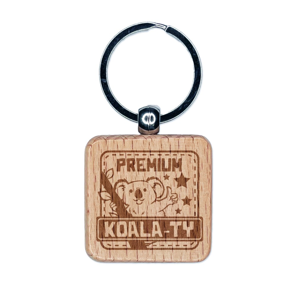Premium Koala-ty Engraved Wood Square Keychain Tag Charm