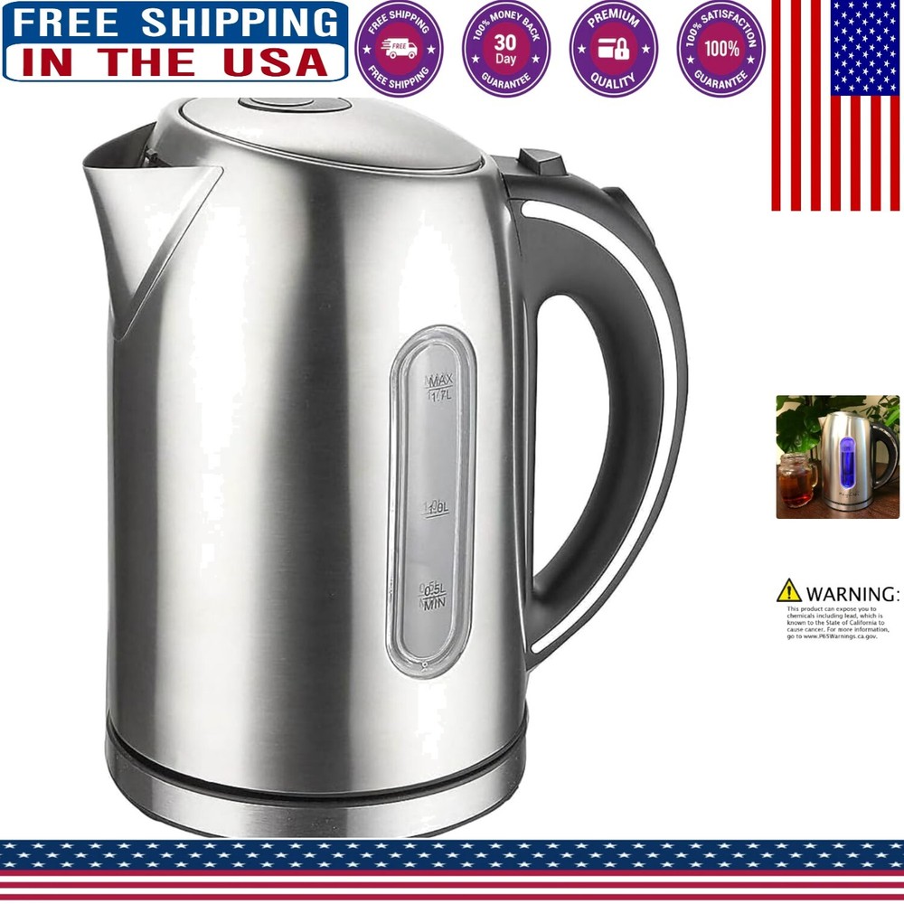 Lightweight 1.7L Cordless Stainless Steel Kettle - Effortless Cleaning & Use