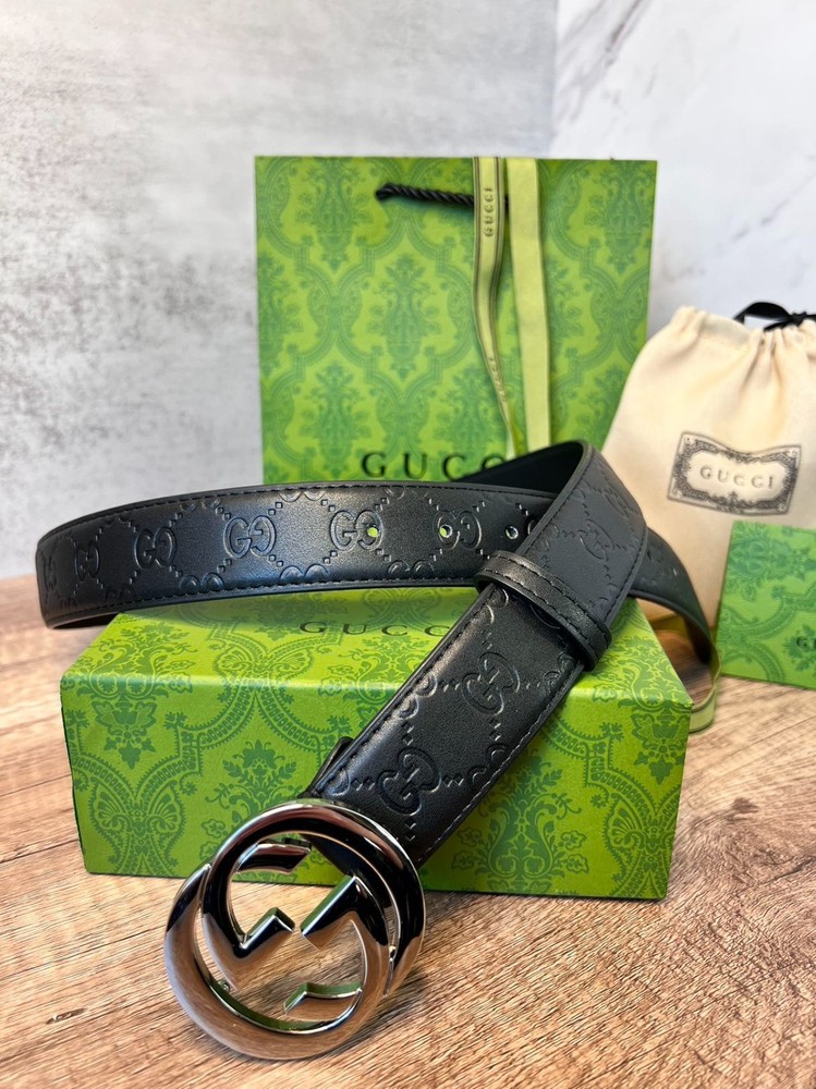 Gucci Beige Leather Belt with Silver Buckle for Men Size S-M 100% Authentic