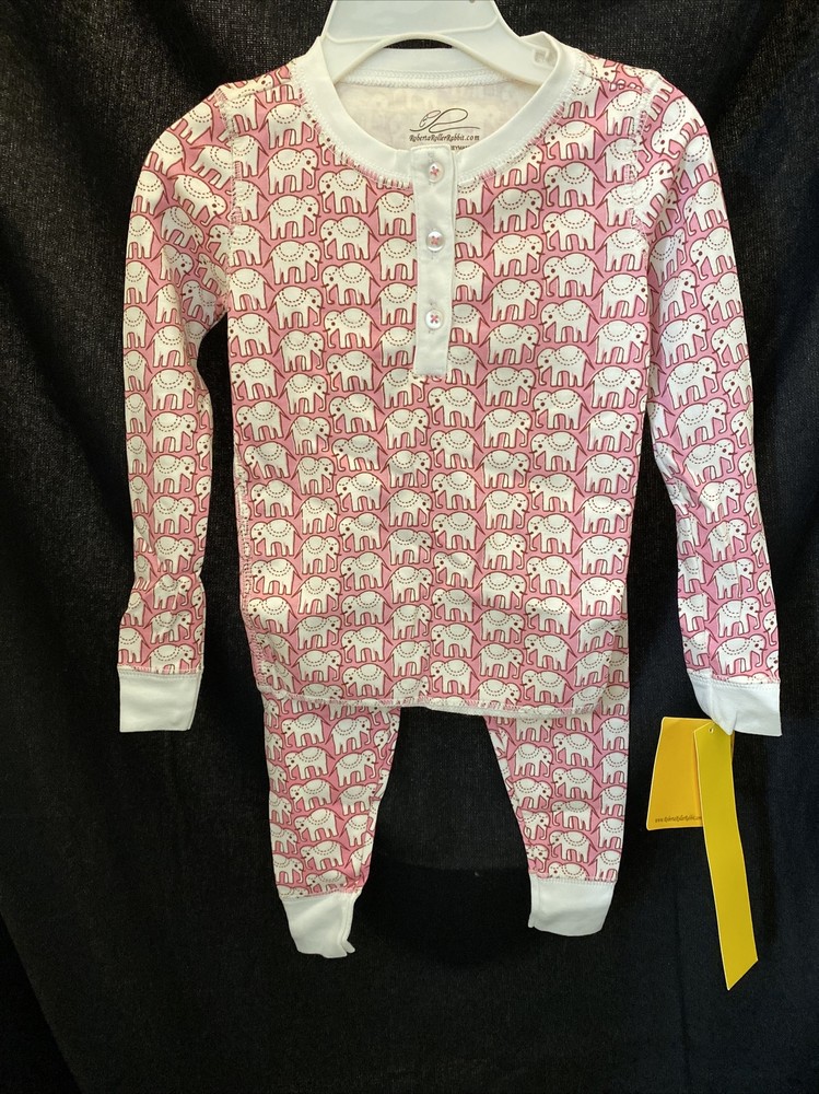 roberta roller rabbit kids pajama set Hathi pink sz4,NWT