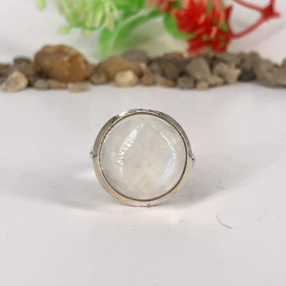 Round Cut Moonstone Sterling Silver Statement Ring July Birthstone Jewelry
