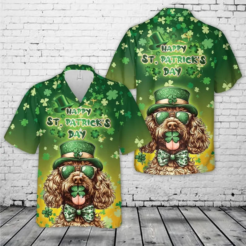 St Patricks Day Funny Dog Hawaiian Shirt Aloha Shamrock Lucky Party Men's Gift