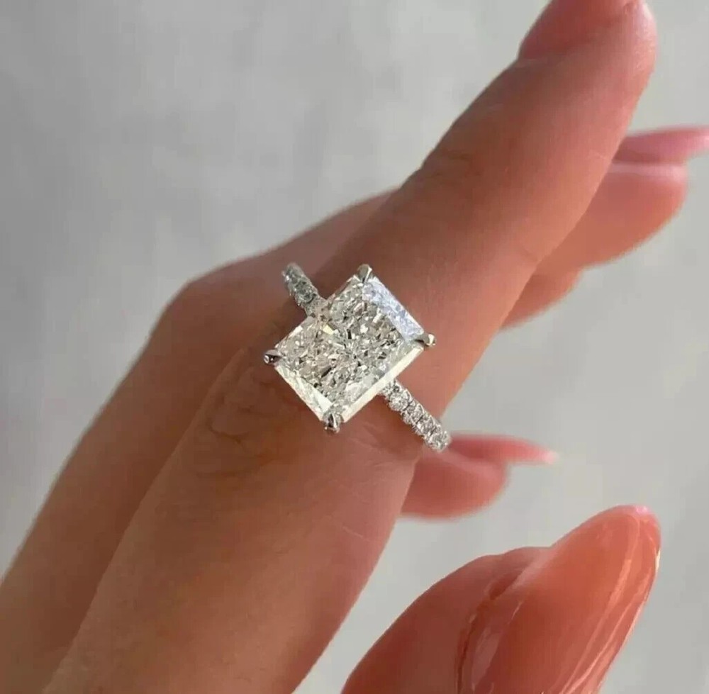 2Ct Radiant Cut Simulated Diamond Solitaire Wedding Ring 14K White Gold Plated