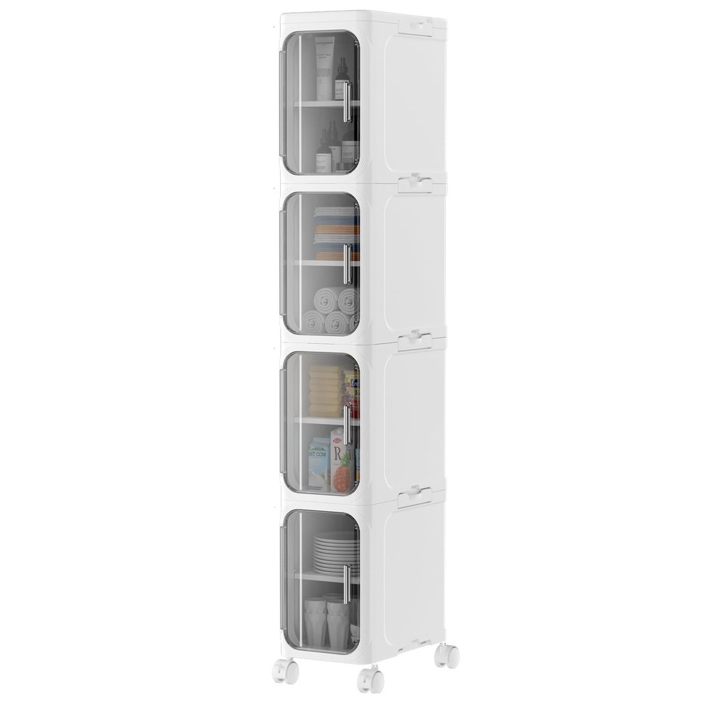 4-Tier Tall Narrow Bathroom Organizer with Locking Wheels for Storage