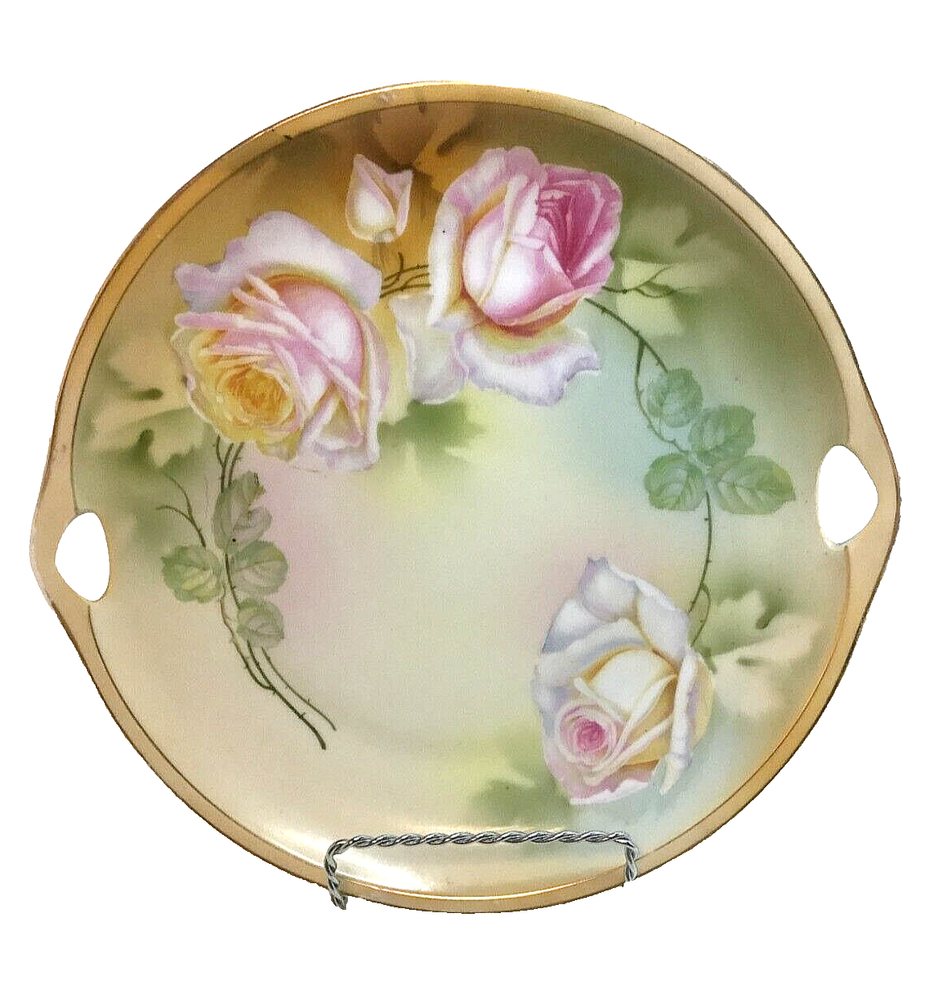 Antique German Three Crown China Porcelain Cake Plate with Roses 158