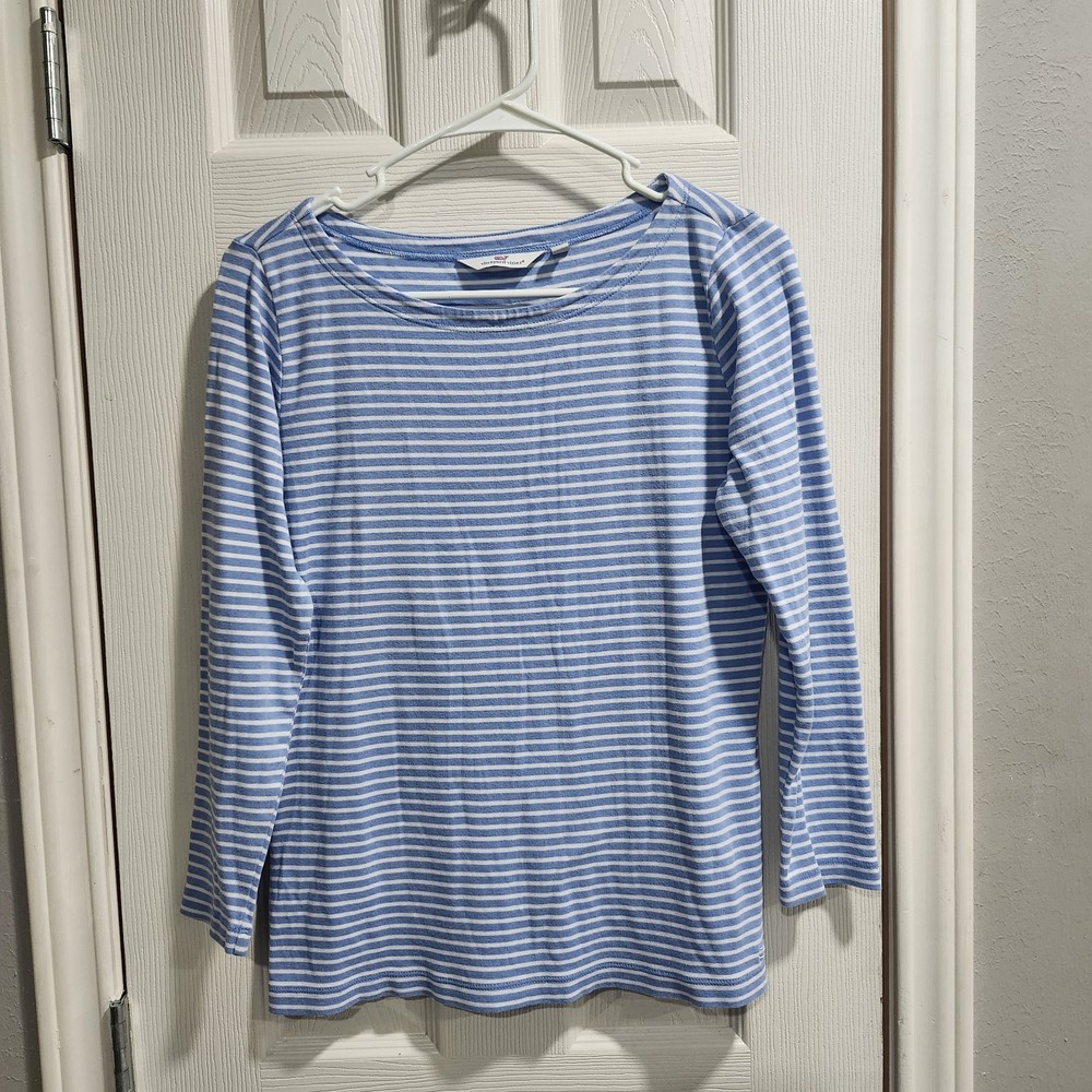 Vineyard Vines Womens Knit Nautical Top sz M White Blue Striped Preppy