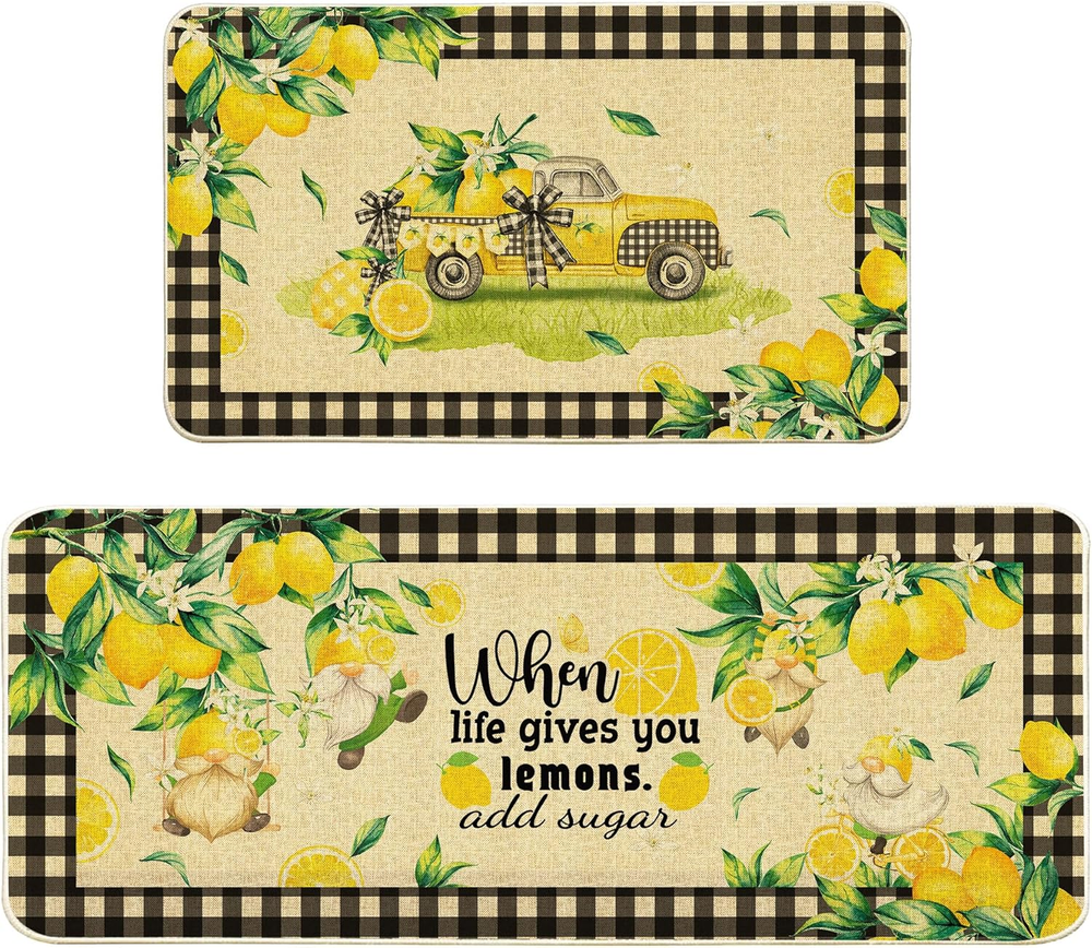Bright Lemon Kitchen Rugs Set of 2 Farmhouse Truck Mats for Floors  