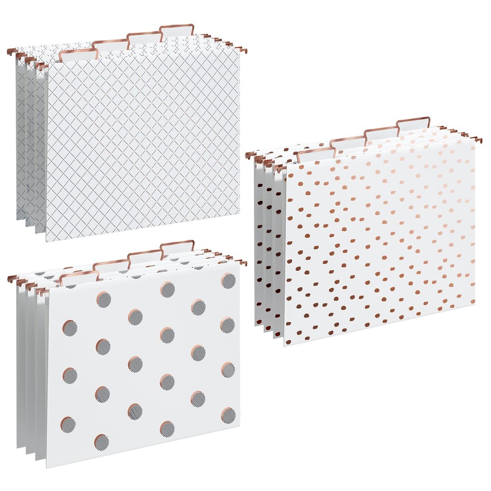 12 Pack Rose Gold Letter Size Hanging File Folders Decorative Cut Edge Design