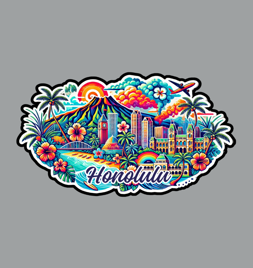 Honolulu Hawaii Tropical Laptop Decal Sticker