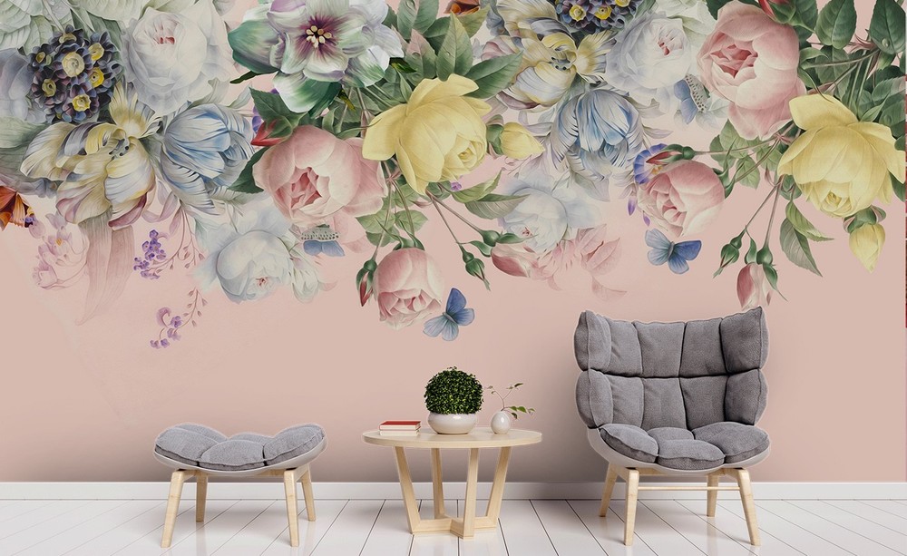 3D Flower Butterfly Watercolor Wall Murals Wallpaper Murals Wall Sticker 2