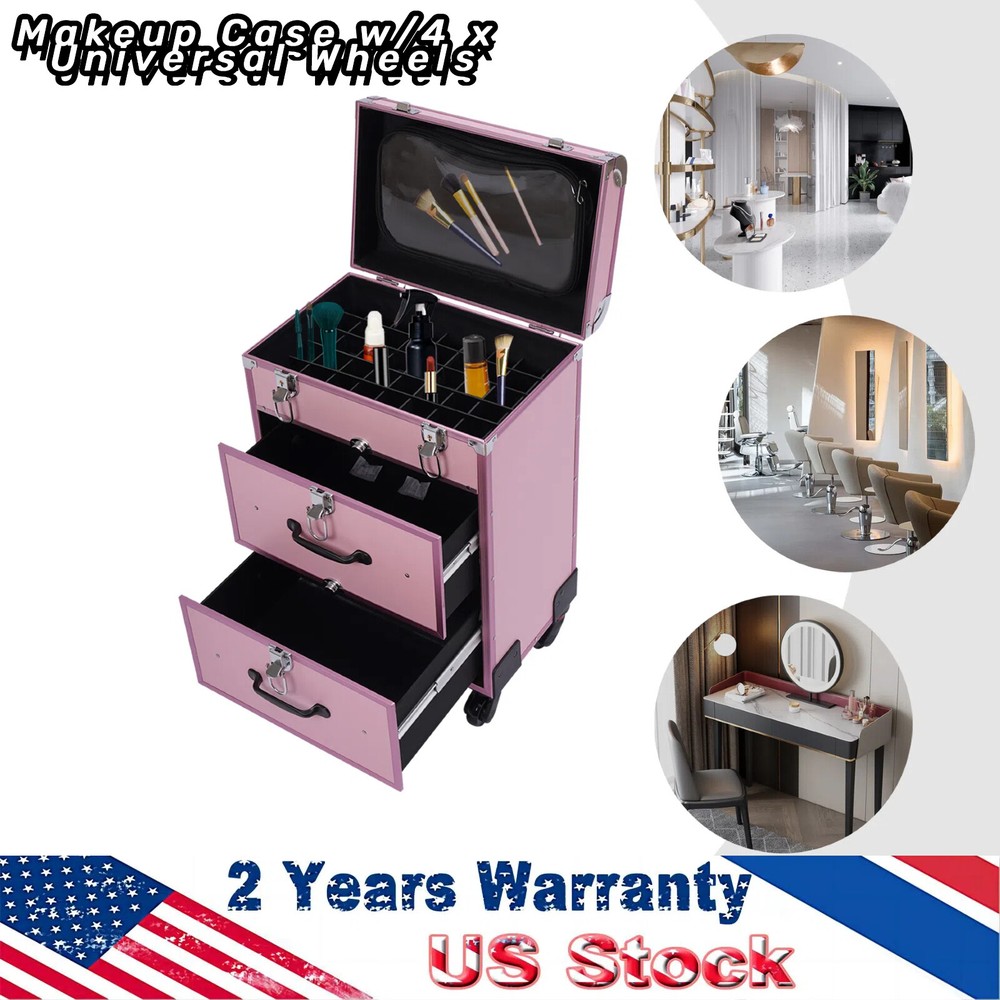 Pro Rolling Aluminum Makeup Train Case - Cosmetic Organizer Trolley Box