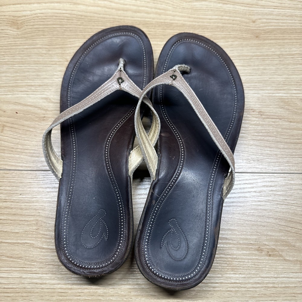 Olu Kai Womens Size 10 Brown Arch Support Comfort Flip Flops Eur 40