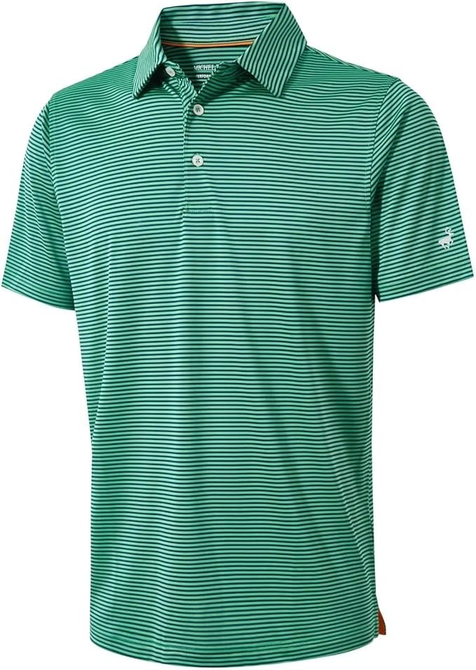 New Michel Rouen Polo Shirt Men's XL Green Stripe Golf Performance Stretch