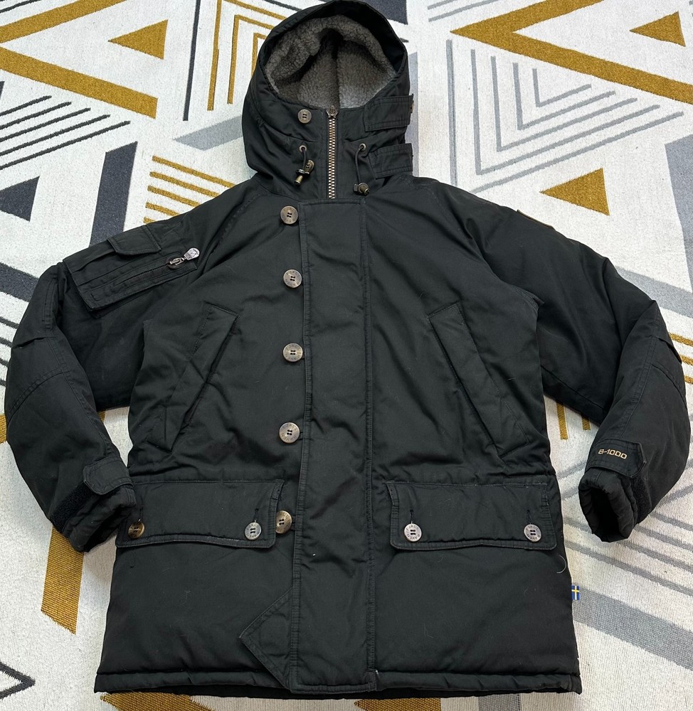 FJALLRAVEN DOWN PARKA MENS WINTER JACKET BLACK G-1000 HIKING VINTAGE SIZE S XS